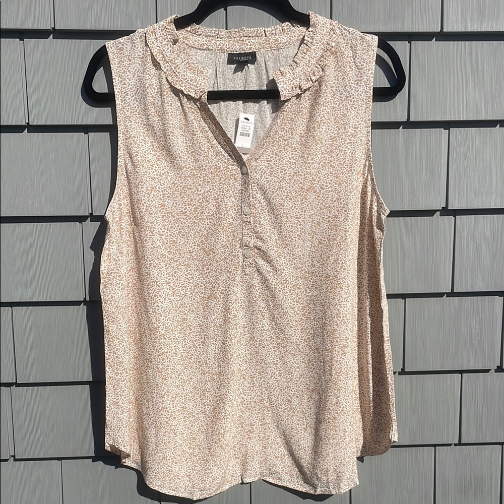 Talbots Cream Sleeveless Mandarin Collar Blouse